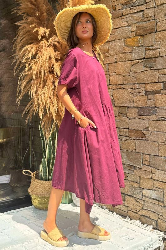 Made in Italy Tiggy Pure Cotton Smock Dress Beetroot /5 =